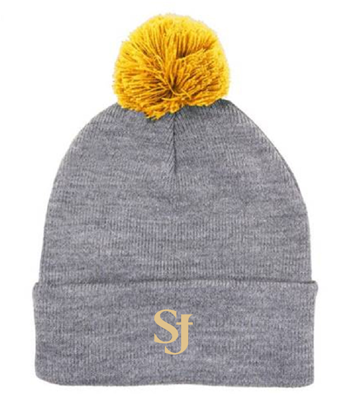 Spirit Wear Grey Beanies with school color poms in 2 colors