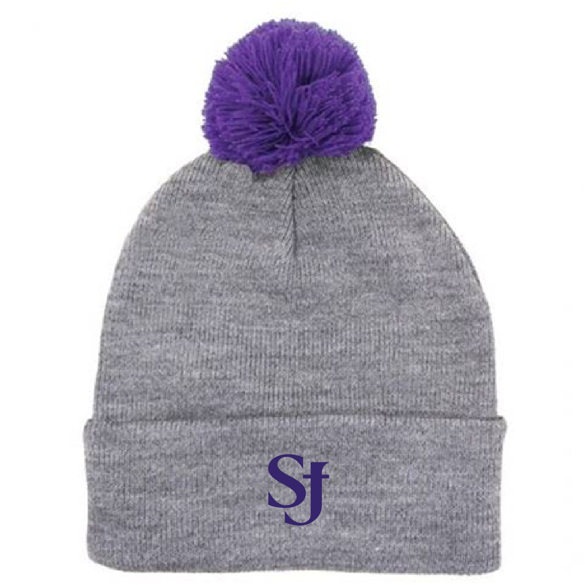 Spirit Wear Grey Beanies with school color poms in 2 colors