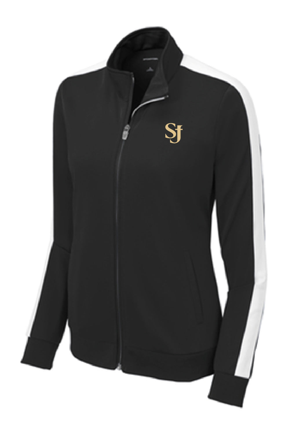Black track Jacket with embroiled StJ logo with men, women and youth sizing