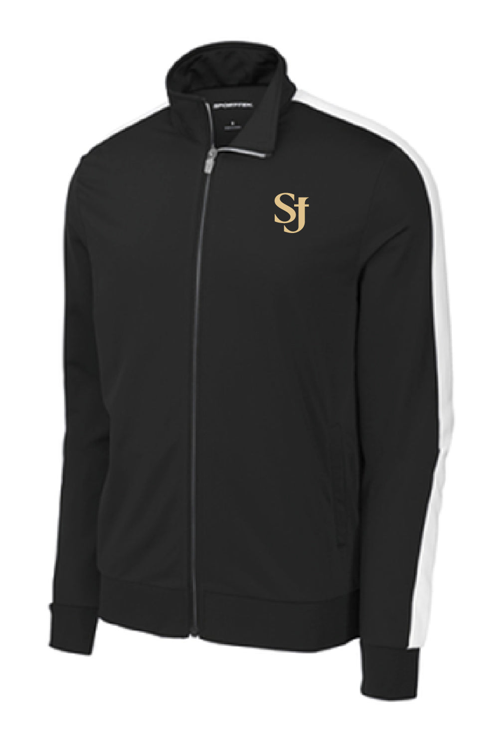 Black track Jacket with embroiled StJ logo with men, women and youth sizing